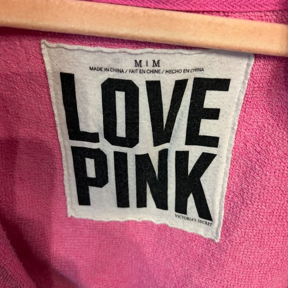 Victoria Secret PINK Women Sweatshirt Medium Pink Full Zip Hoodie Love Logo - Picture 2 of 3